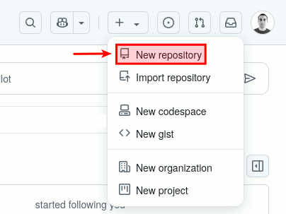 Menu to Create Repository