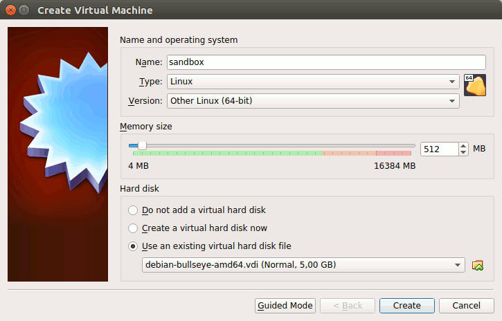 Window to Create a Virtual Machine