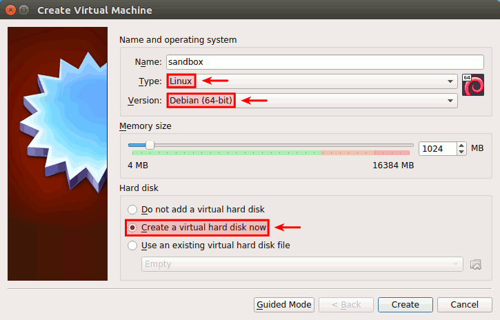 Pop-up to create virtual machine