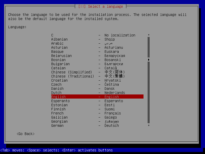 Guided install: Select language
