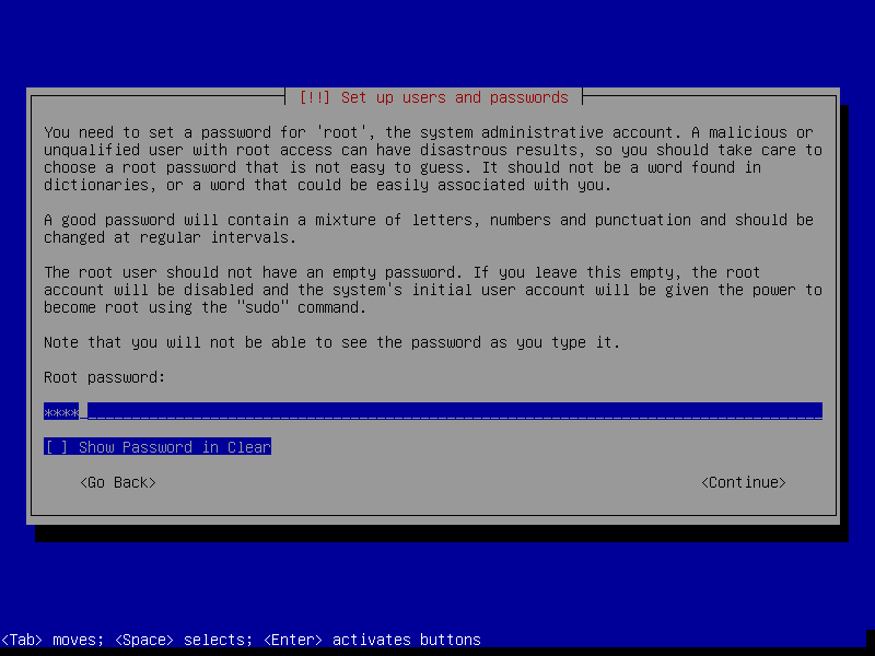 Guided install: Set root password