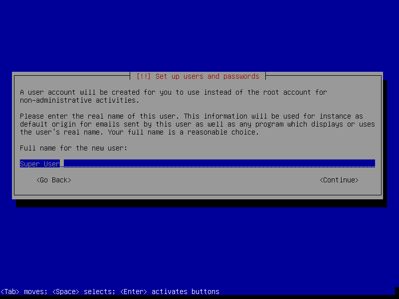 Guided install: Set user full name
