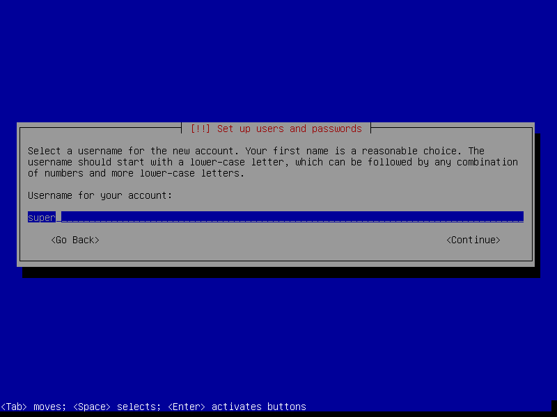 Guided install: Set user name