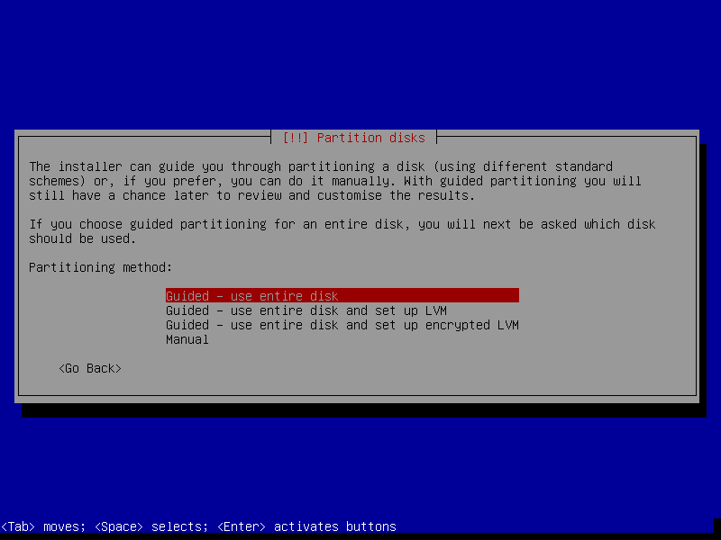 Guided install: Set partitioning method