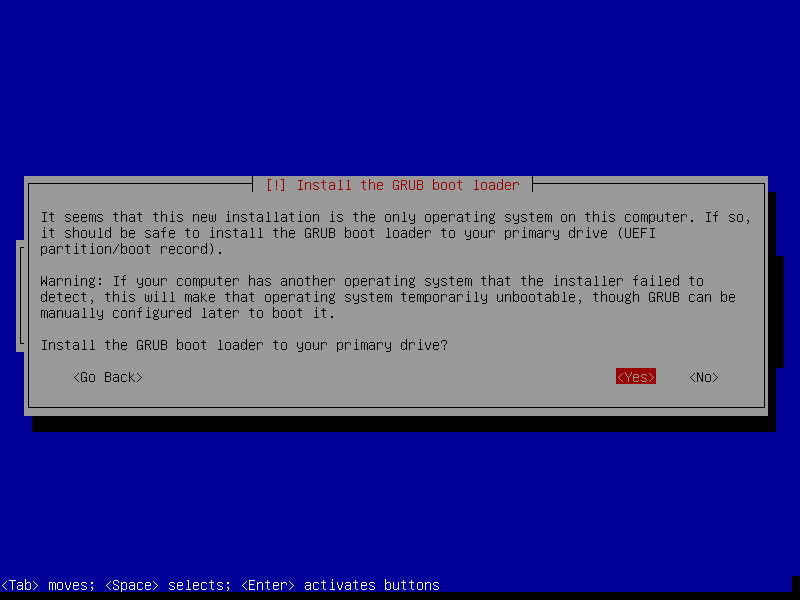 Guided install: Confirm boot loader installation