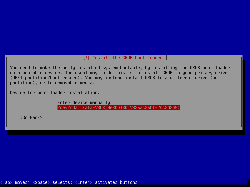 Guided install: Select device for boot loader