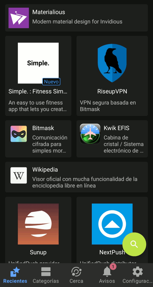 F-Droid: Application main screen