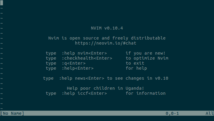 Pantalla de bienvenida de Neovim