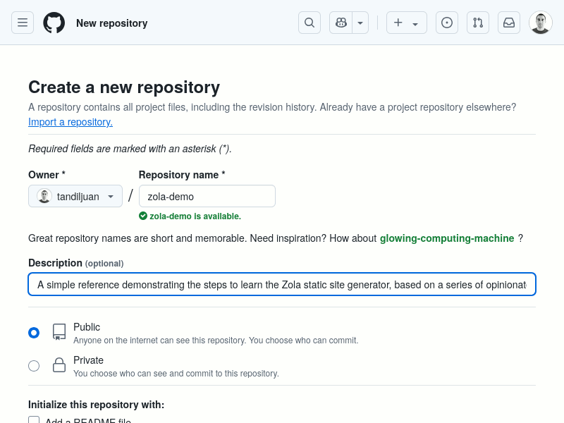 Formulario para Crear un Repositorio